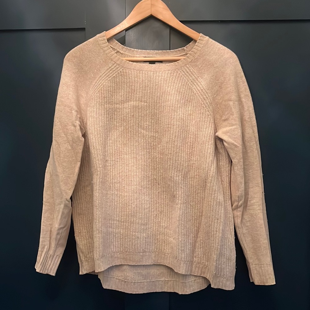 JCREW Shaker stitch pullover with leather patches